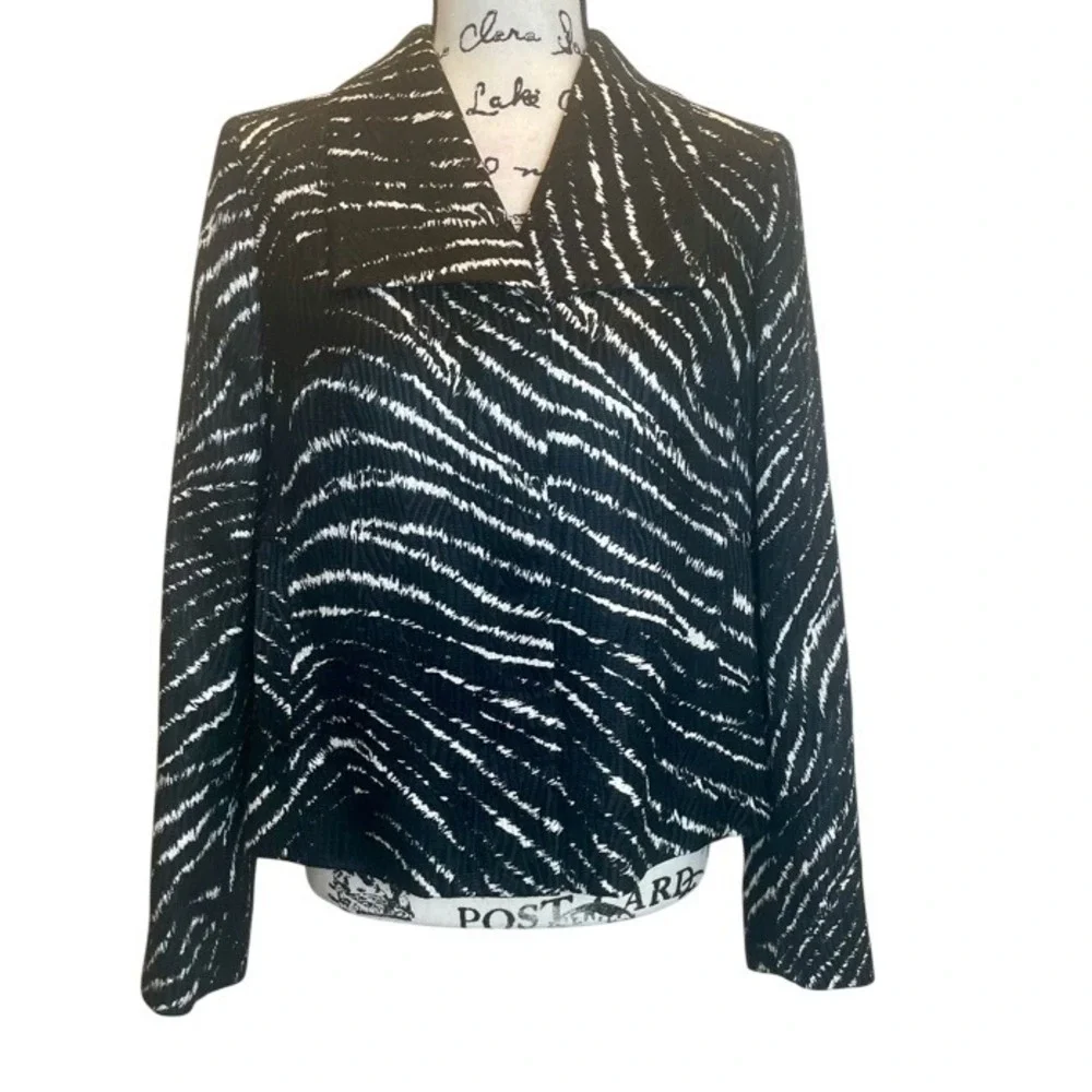 Anne Klein New York Silk Wool Blazer Black White Zebra Print Jacket 12P